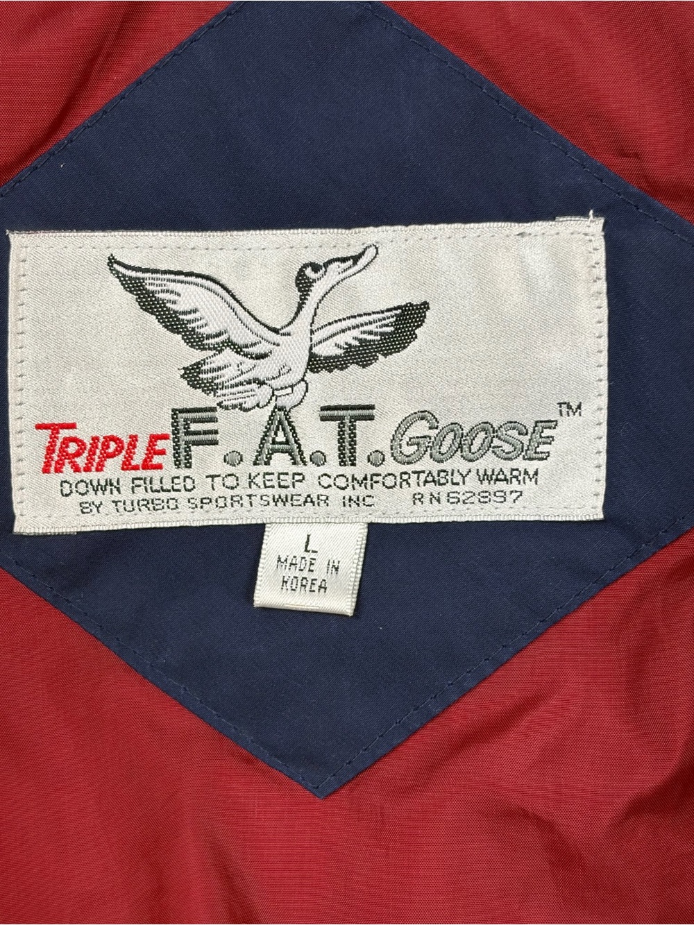 Triple F.A.T Goose Y2K 90s Navy Puffer Jacket with Red Lining | Size L - Picture 7 of 14